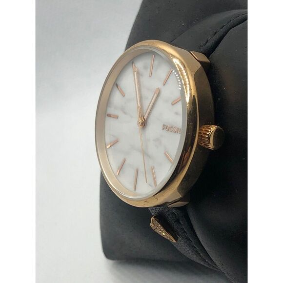 Fossil BQ3491 Women's Black Leather Analog White Dial Quartz Genuine Watch HO354 - Picture 2 of 9